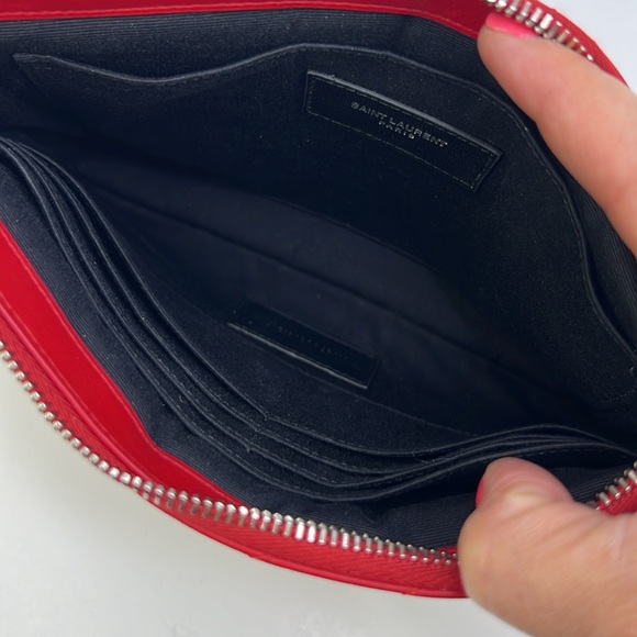 SAINT LAURENT YSL MONOGRAM ROUGE EROS MATELASSE CALFSKIN WRISTLET POUCH/CLUTCH - Picture 10 of 16